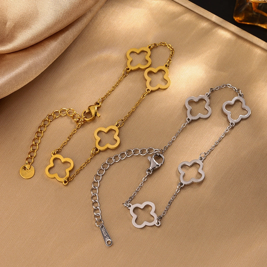 Jewelry Princess Romantic Classic Style Geometric Four Leaf Clover 304 Stainless Steel 18K Gold Plated Jewelry Set