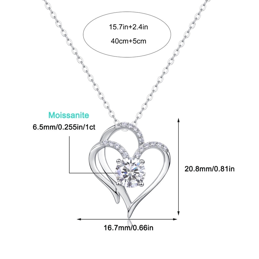 925 Sterling Silver Moissanite Inlay Geometric Heart Shape Pendant Necklace