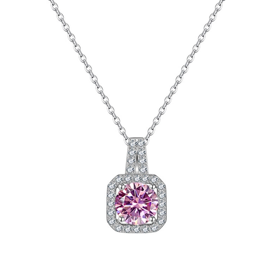 1.0ct Princess-cut 925 Sterling Silver 6.5mm Moissanite None Inlay Square GRA Certificate Pendant Necklace