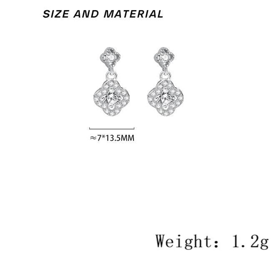 1 Pair 925 Sterling Silver Zircon 925 Sterling Silver Earrings Four Leaf Clover Drop Earrings