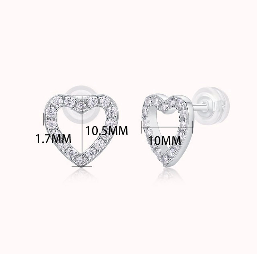 1 Pair White Gold Plated 925 Sterling Silver Moissanite Heart Shape Ear Studs