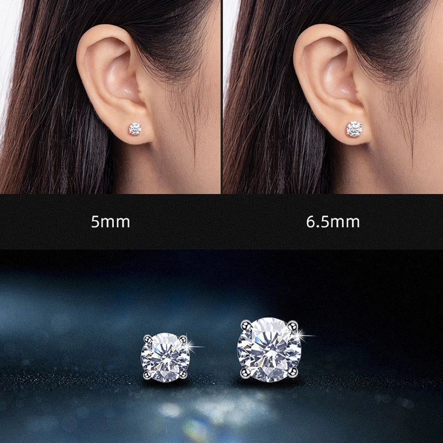 1 Pair 925 Sterling Silver Moissanite Round Ear Studs