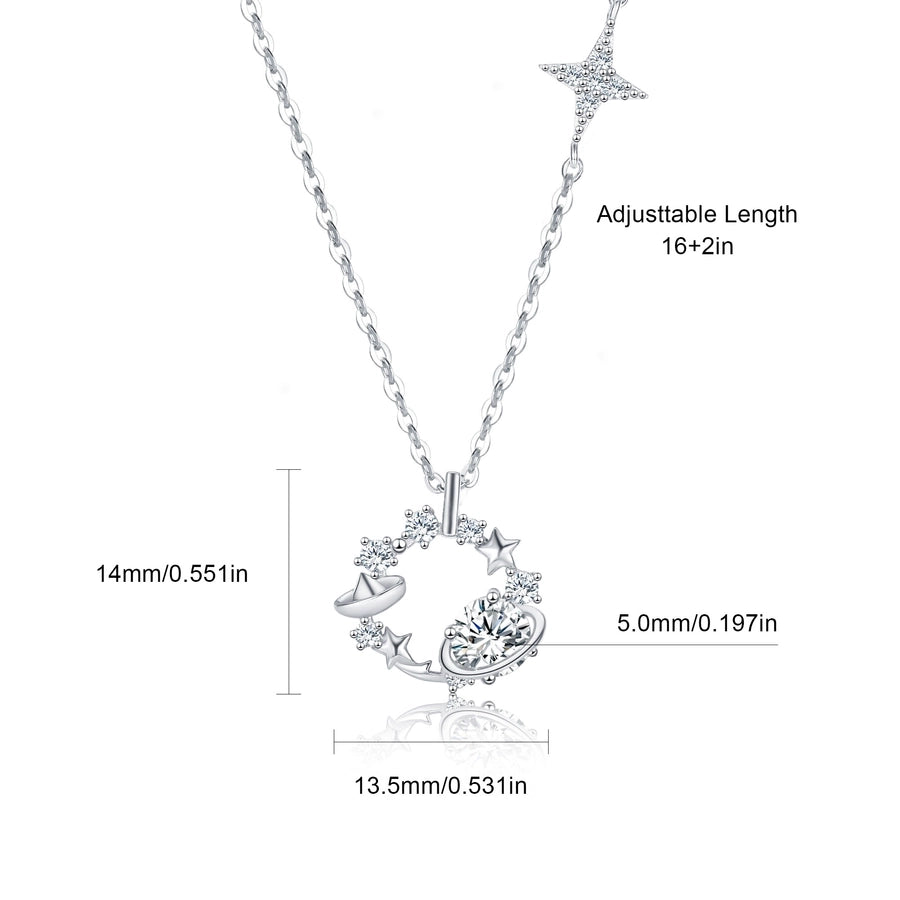 925 Sterling Silver Long-Lasting Plated Moissanite Inlay Pentagram Round Star Pendant Necklace