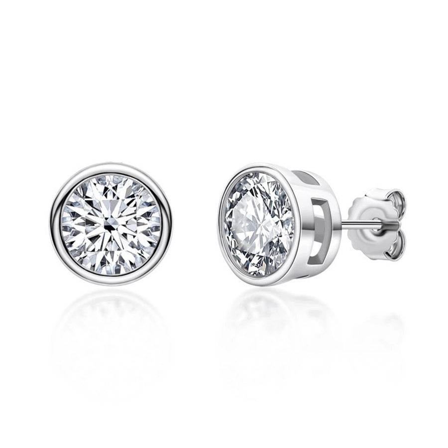 1 Pair 925 Sterling Silver Moissanite Round Ear Studs