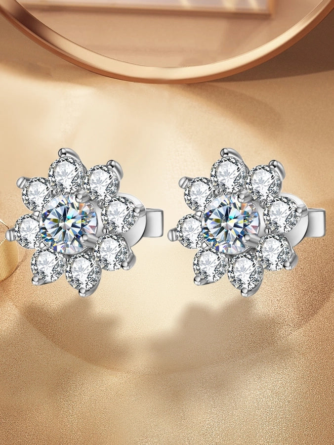 1 Pair 925 Sterling Silver Moissanite Flower Ear Studs