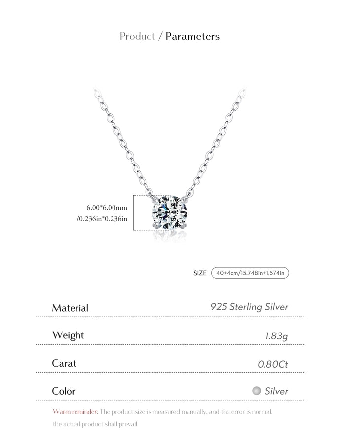 0.8 Karat VVS1-VVS2 Round Brilliant 925 Sterling Silver Ion Plating (IP) Moissanite cable chain Inlay Round GRA Certificate Necklace