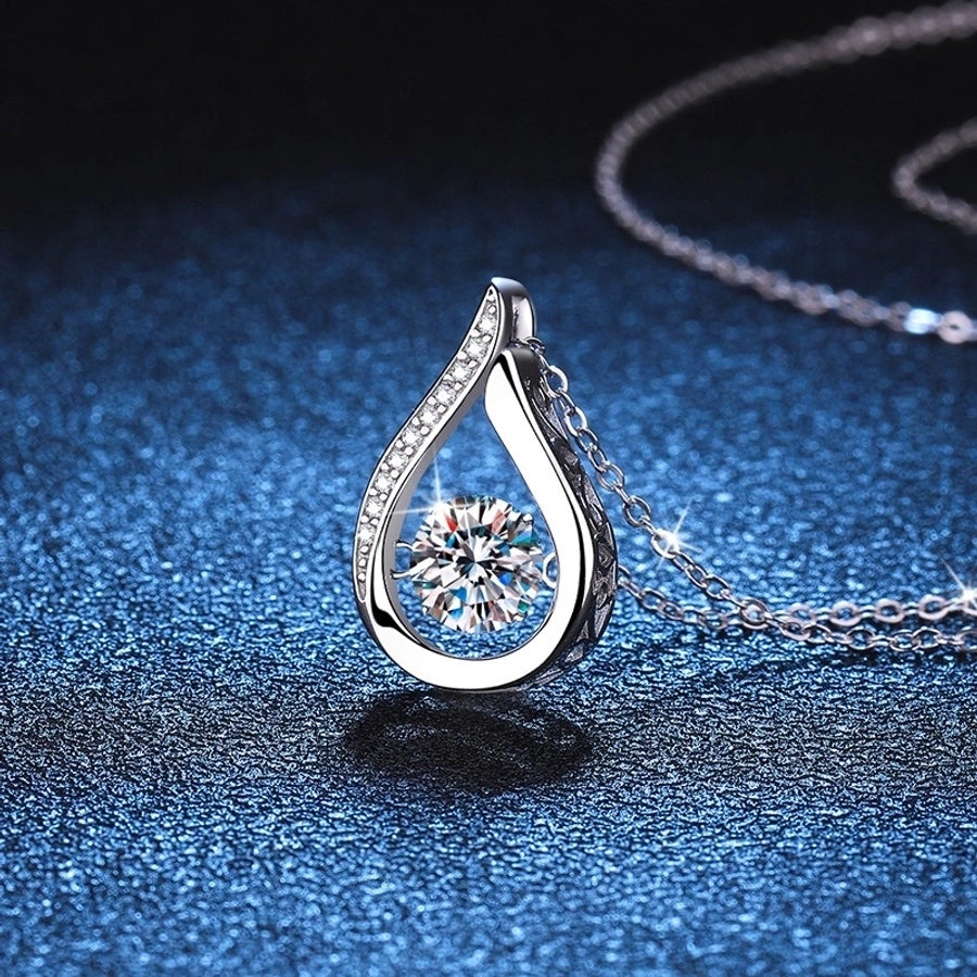 925 Sterling Silver Moissanite Zircon Asymmetrical Inlay Water Droplets GRA Certificate Pendant Necklace