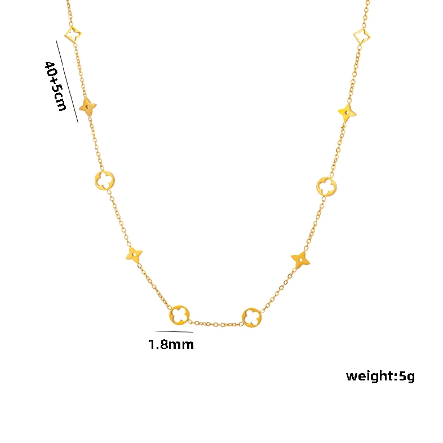 Japanese and Korean fashion hollow four-leaf clover necklace female temperament socialite niche design titanium steel clavicle chain non-fading jewelry