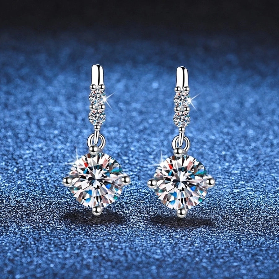 1 Pair 925 Sterling Silver Moissanite High Carbon Diamond GRA Certificate Round Drop Earrings