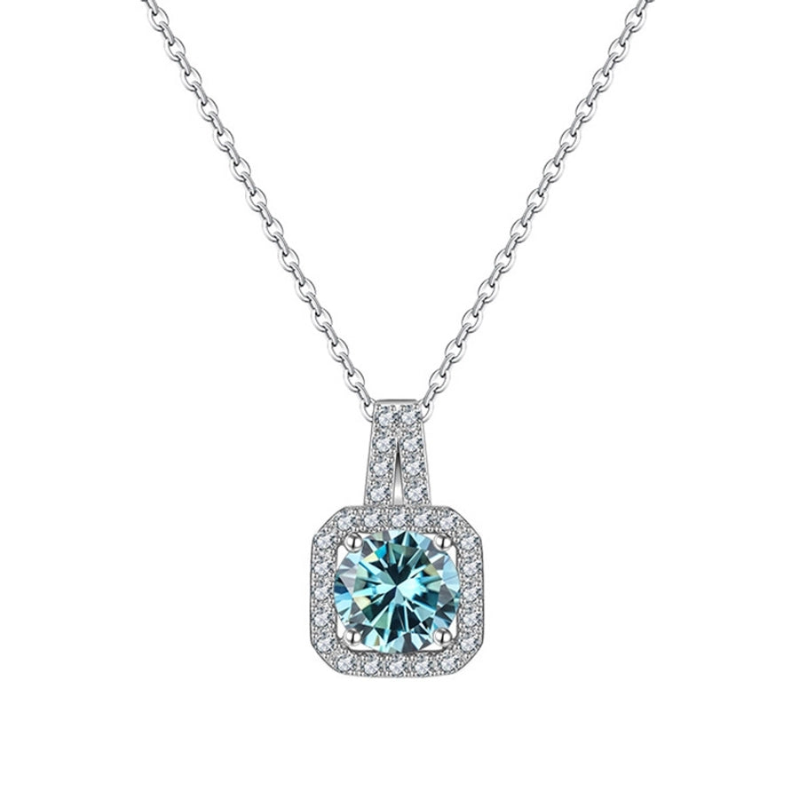 1.0ct Princess-cut 925 Sterling Silver 6.5mm Moissanite None Inlay Square GRA Certificate Pendant Necklace