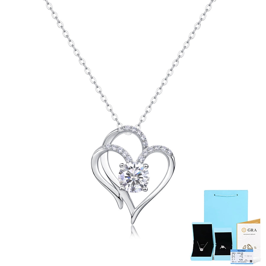 925 Sterling Silver Moissanite Inlay Geometric Heart Shape Pendant Necklace