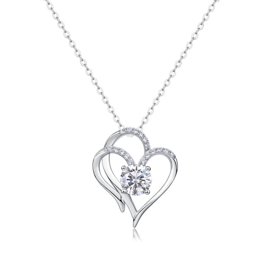 925 Sterling Silver Moissanite Inlay Geometric Heart Shape Pendant Necklace