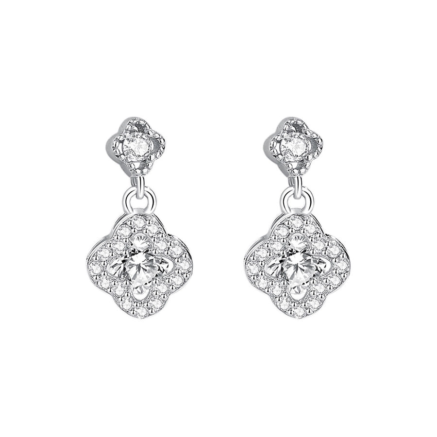 1 Pair 925 Sterling Silver Zircon 925 Sterling Silver Earrings Four Leaf Clover Drop Earrings