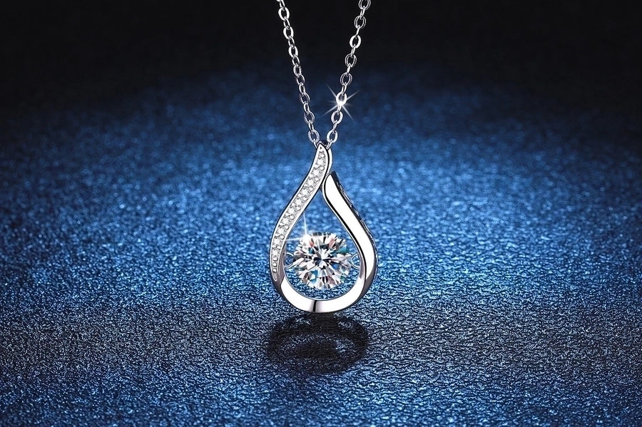 925 Sterling Silver Moissanite Zircon Asymmetrical Inlay Water Droplets GRA Certificate Pendant Necklace