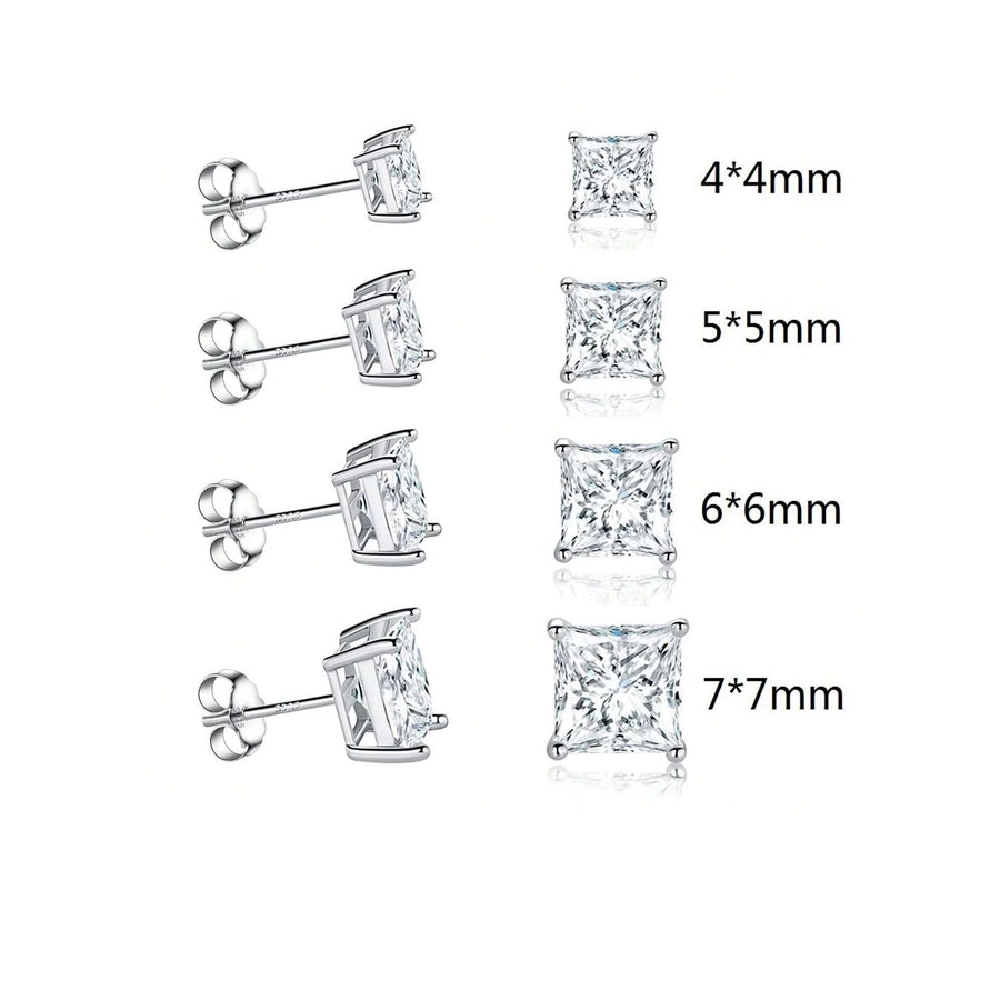 1 Set Princess-cut 18K Gold Plated 925 Sterling Silver 925 Sterling Silver Moissanite GRA Certificate Square Ear Studs Colorless(DEF)