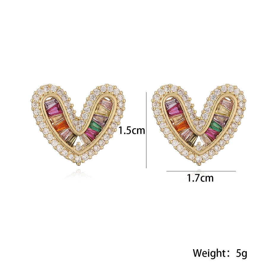 Hot Selling Affordable Luxury Fashion Copper Plating 18K Gold Heart-Shaped Zircon Stud Earrings Female Niche Exquisite and Versatile Earrings