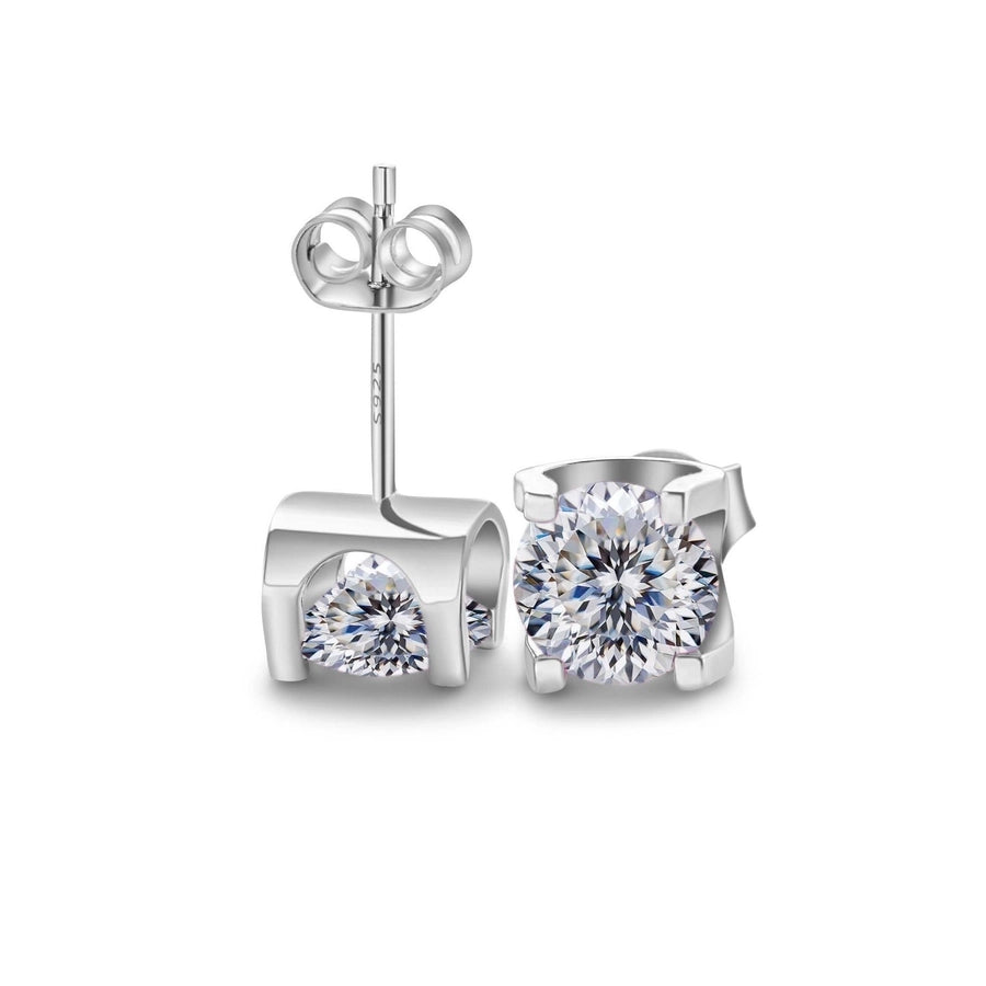 1.0ct 925 Sterling Silver Moissanite GRA Certificate Round Ear Studs