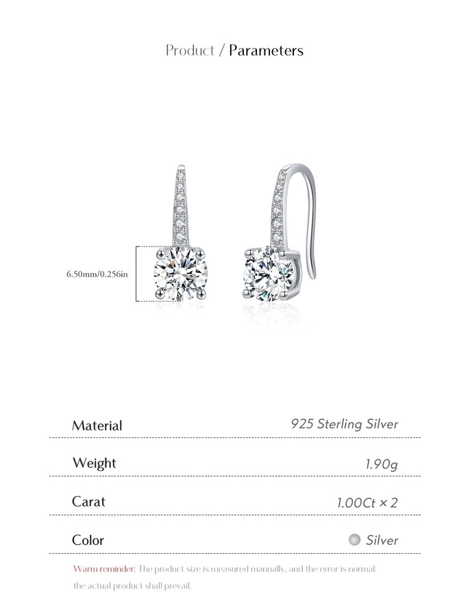 1 Pair 2.0ct Round Brilliant Cut Rhodium Plated 925 Sterling Silver 925 Sterling Silver Moissanite VVS1-VVS2 Moissanite GRA Certificate Geometric Round Drop Earrings Colorless(DEF)