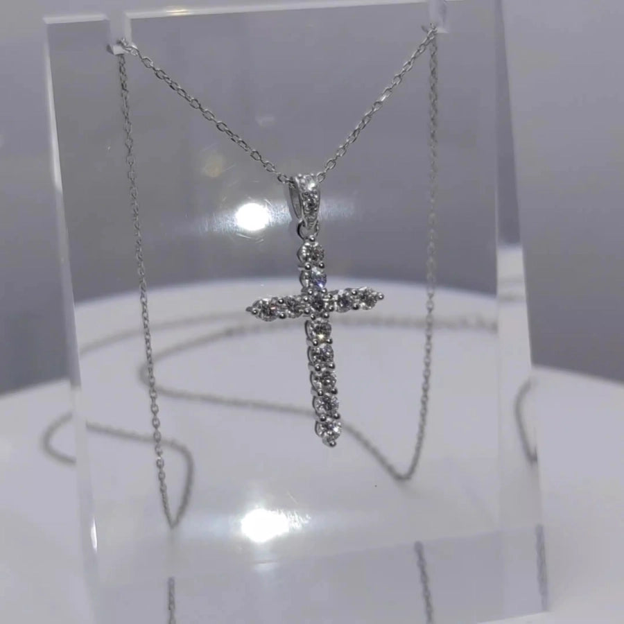 925 Sterling Silver Moissanite Inlay Cross Pendant Necklace