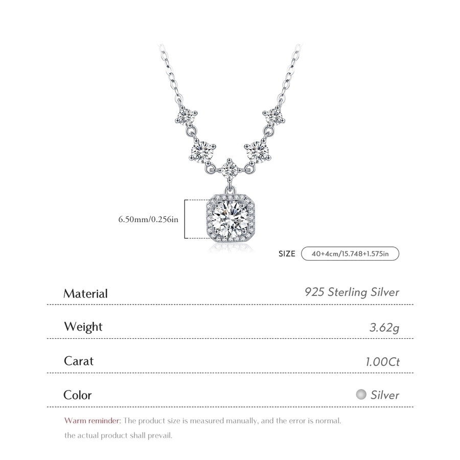 1.0ct VVS1-VVS2 Round Brilliant Cut 925 Sterling Silver 925 Sterling Silver Rack Plated Moissanite cable chain Inlay Geometric Moissanite GRA Certificate Pendant Necklace