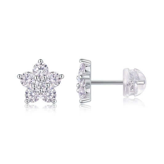 1 Pair 925 Sterling Silver Moissanite Star Ear Studs