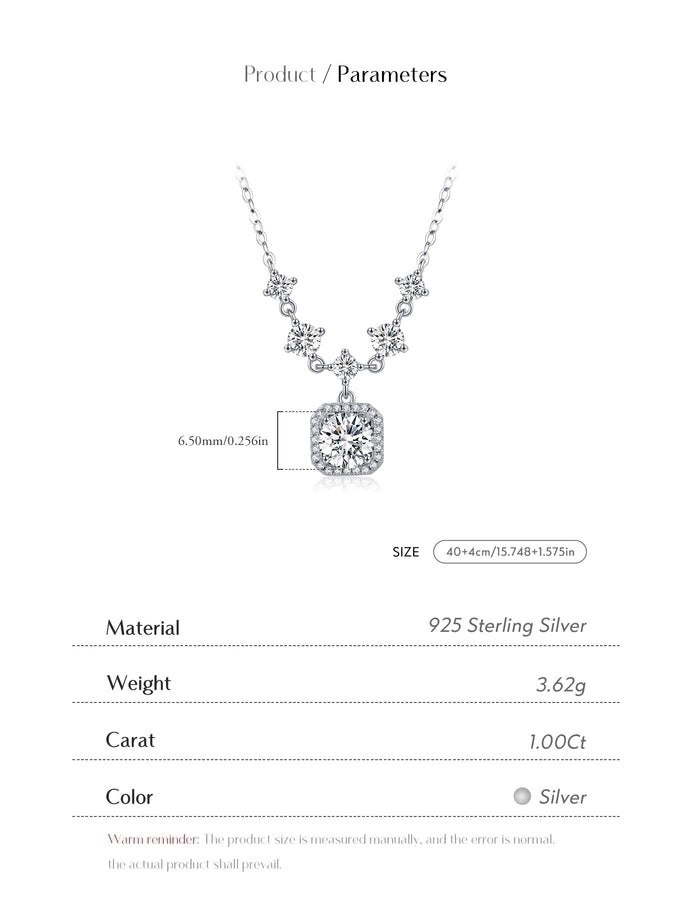 1.0ct VVS1-VVS2 Round Brilliant Cut 925 Sterling Silver 925 Sterling Silver Rack Plated Moissanite cable chain Inlay Geometric Moissanite GRA Certificate Pendant Necklace