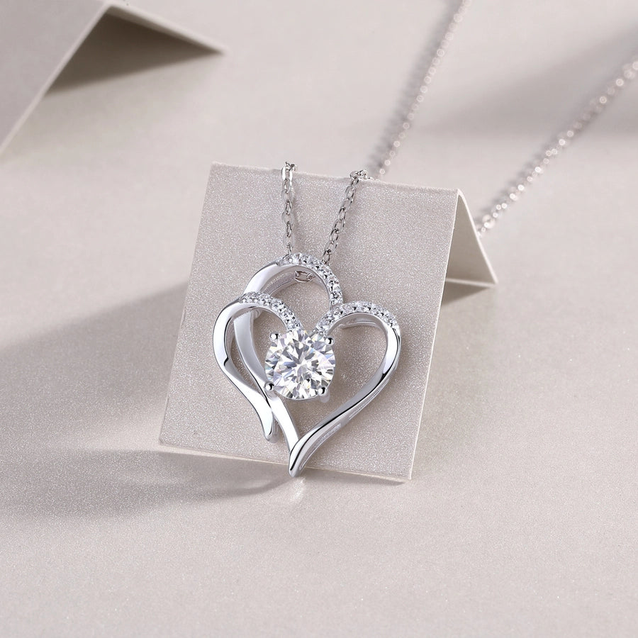 925 Sterling Silver Moissanite Inlay Geometric Heart Shape Pendant Necklace