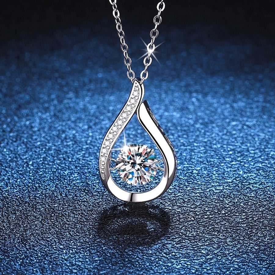 925 Sterling Silver Moissanite Zircon Asymmetrical Inlay Water Droplets GRA Certificate Pendant Necklace