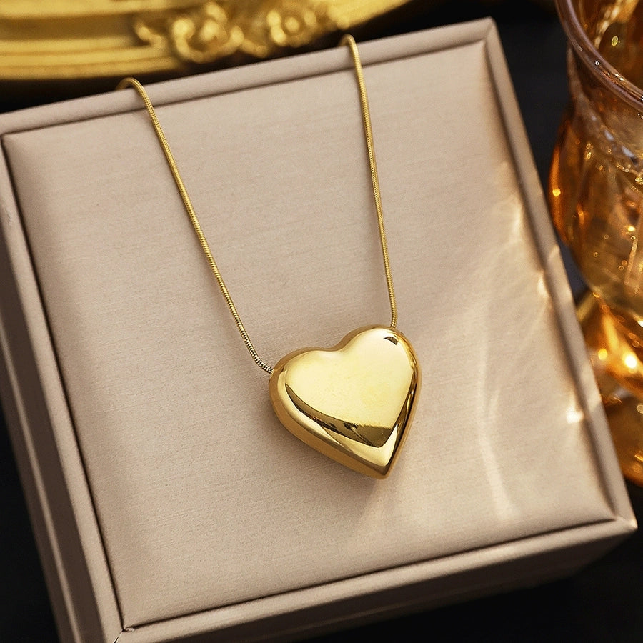 Jewelry Romantic Simple Style Heart Shape 304 Stainless Steel 18K Gold Plated Pendant Necklace