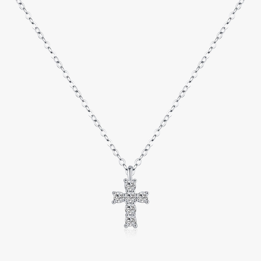 0.18 Karat VVS1-VVS2 Round Brilliant Cut 925 Sterling Silver 925 Sterling Silver Rack Plated Moissanite cable chain Inlay Cross Moissanite GRA Certificate Pendant Necklace