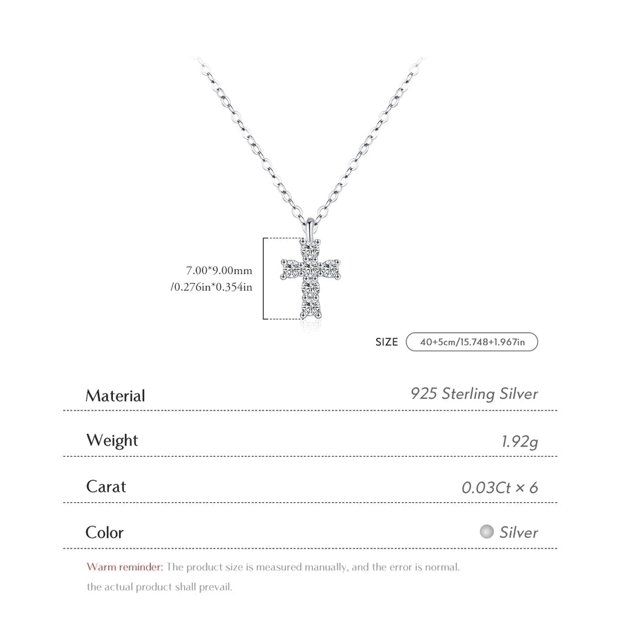 0.18 Karat VVS1-VVS2 Round Brilliant Cut 925 Sterling Silver 925 Sterling Silver Rack Plated Moissanite cable chain Inlay Cross Moissanite GRA Certificate Pendant Necklace