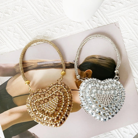 Rhinestone Glass Heart Shape Heart-shaped Evening Bags