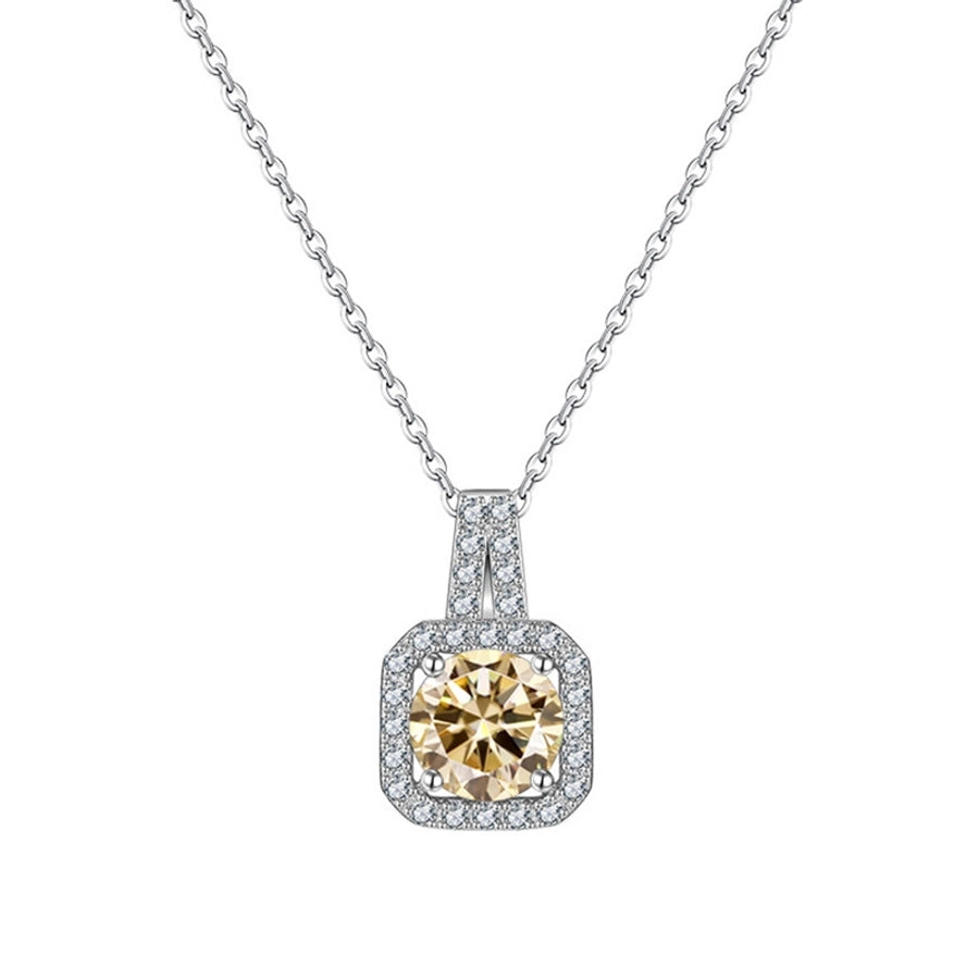 1.0ct Princess-cut 925 Sterling Silver 6.5mm Moissanite None Inlay Square GRA Certificate Pendant Necklace