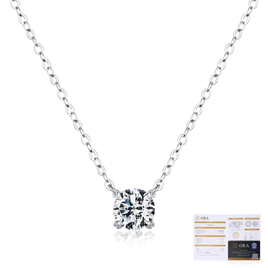 0.8 Karat VVS1-VVS2 Round Brilliant 925 Sterling Silver Ion Plating (IP) Moissanite cable chain Inlay Round GRA Certificate Necklace