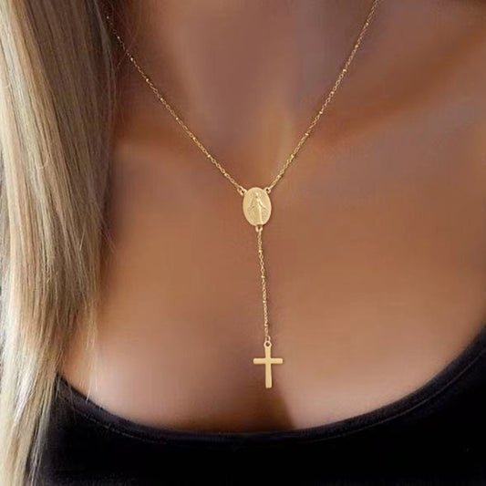 Jewelry Retro Simple Style Classic Style Cross Virgin Mary 201 Stainless Steel 304 Stainless Steel Pendant Necklace