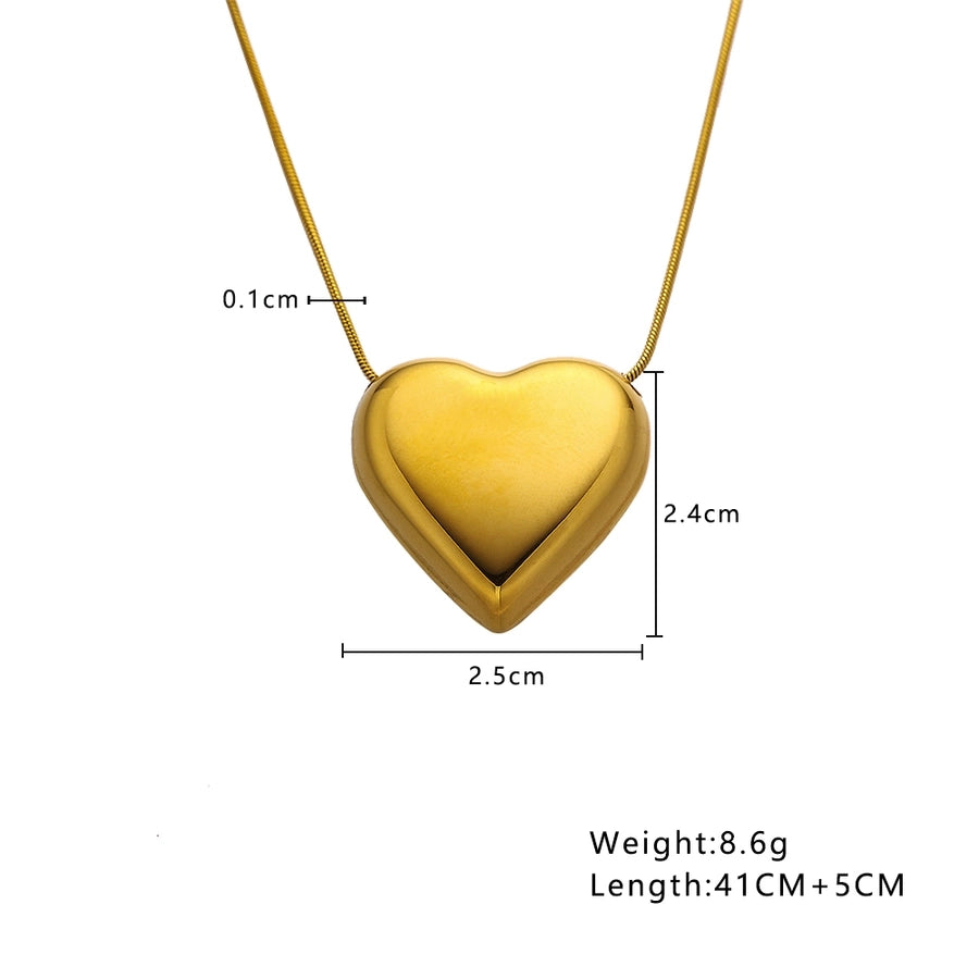 Jewelry Romantic Simple Style Heart Shape 304 Stainless Steel 18K Gold Plated Pendant Necklace