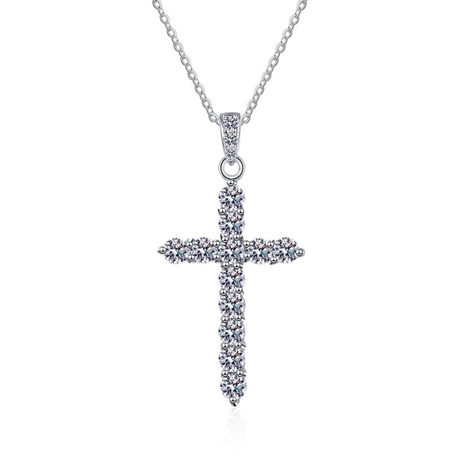 925 Sterling Silver Moissanite Inlay Cross Pendant Necklace