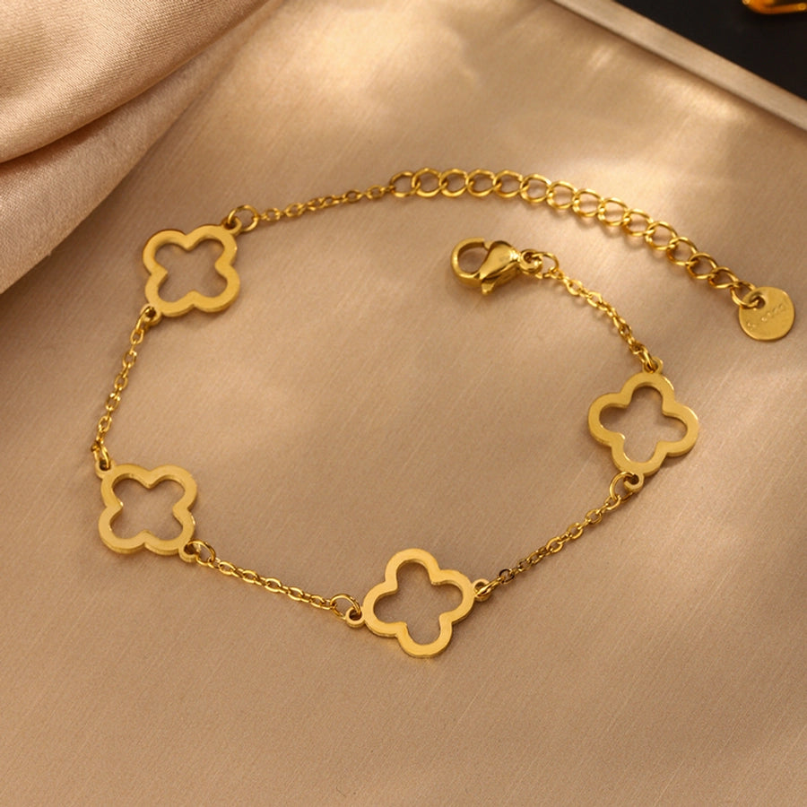 Jewelry Princess Romantic Classic Style Geometric Four Leaf Clover 304 Stainless Steel 18K Gold Plated Jewelry Set