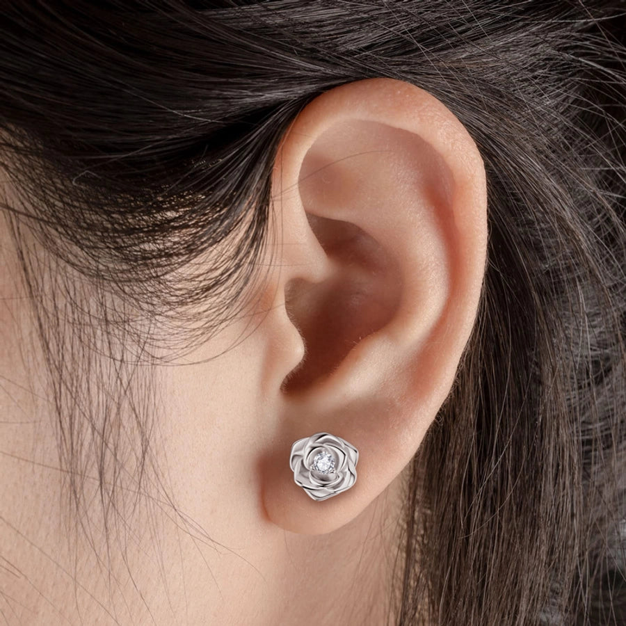 1 Pair 925 Sterling Silver Moissanite Flower Ear Studs