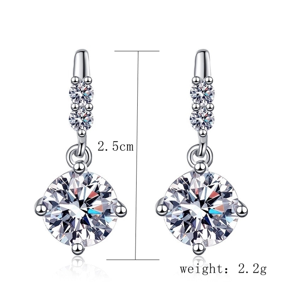 1 Pair 925 Sterling Silver Moissanite High Carbon Diamond GRA Certificate Round Drop Earrings