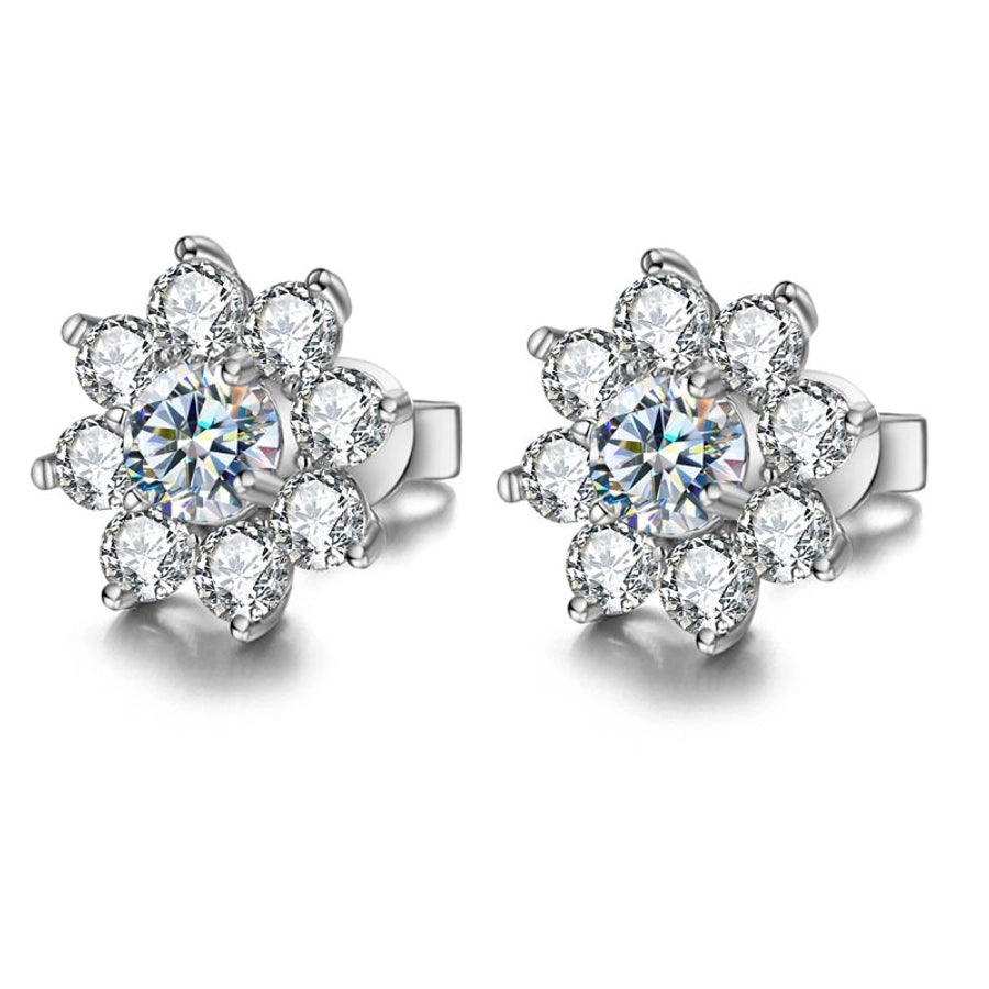 1 Pair 925 Sterling Silver Moissanite Flower Ear Studs